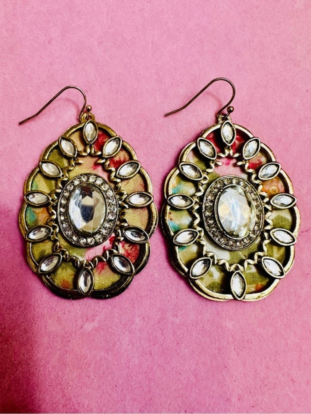 Boho Floral Print Rhinestone Statement Earrings
